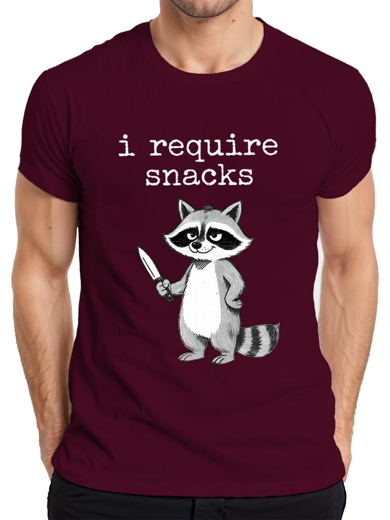 i require snacks Waschbär Messer frech lustig Halloween Geschenk Herren T-Shirt, Burgundy, 3XL