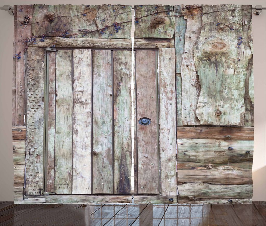 ABAKUHAUS Rustikal Rustikaler Vorhang, Alte Stall-Tür Cottage, Wohnzimmer Universalband Gardinen mit Schlaufen und Haken, 280 x 245 cm, Warm Taupe...