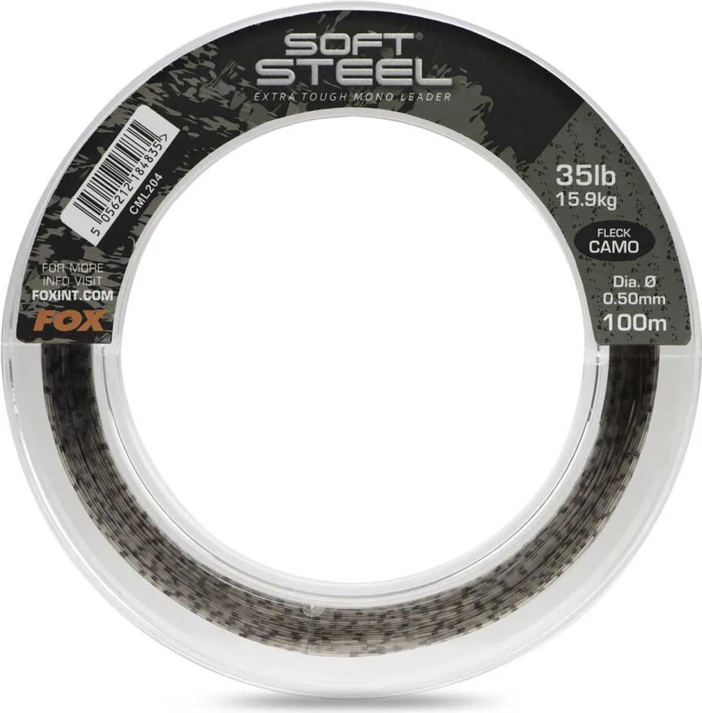 Fox Soft Steel Fleck Camo Leader 45lb 100m - Tête de ligne carpe robuste