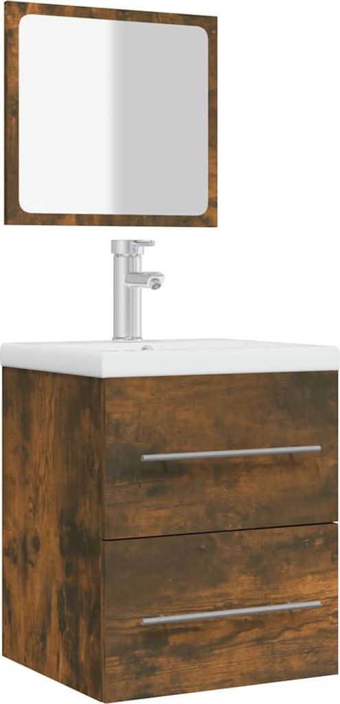 vidaXL Badschrank mit Spiegel Räuchereiche 41x38,5x48 cm