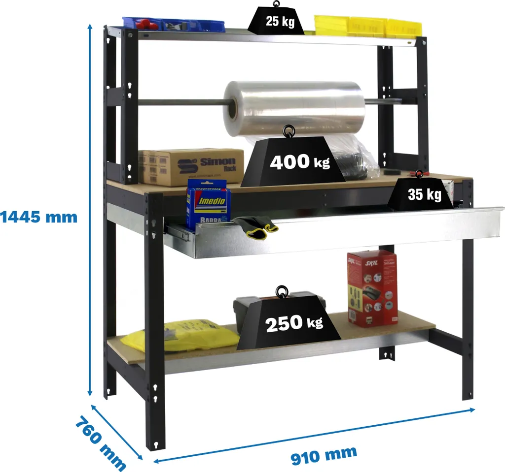 Établi sans parois BT4 Box 900 Anthracite Madeira : Structure Rigide