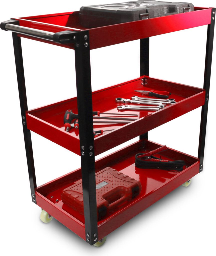 Roog Performance Werkstattwagen Workshop Trolley Werkzeugwagen Rollwagen 3 Ebenen Etagen Fächer Rot MS-19433