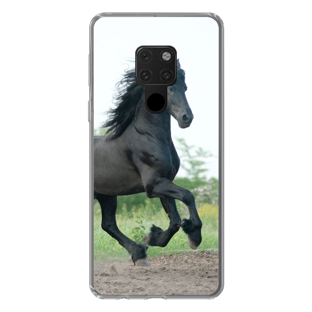 MuchoWow Handyhülle Schutzhülle Hülle für Huawei P40 Lite Pferd - Schwarz - Natur Silikon Softcase Handy Hülle - Handy