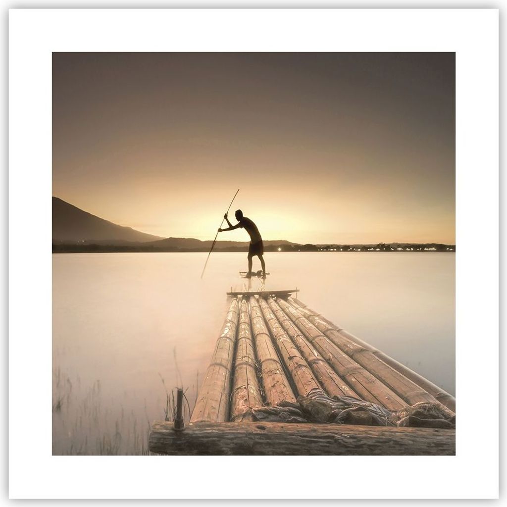 Poster - Poster ohne Rahmen - Floß Westen die Sonne - 40x40 cm - Wand Bild - Wanddeko - Wandbilder - Kunstposter - Wandposter - Bilder - Kunstdruc...