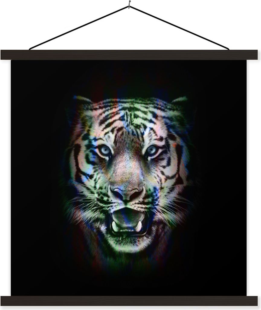 MuchoWow Textilposter Tiger - Farben - Tier 60x60 cm mit schwarzem Rahmen - Posteraufhänger