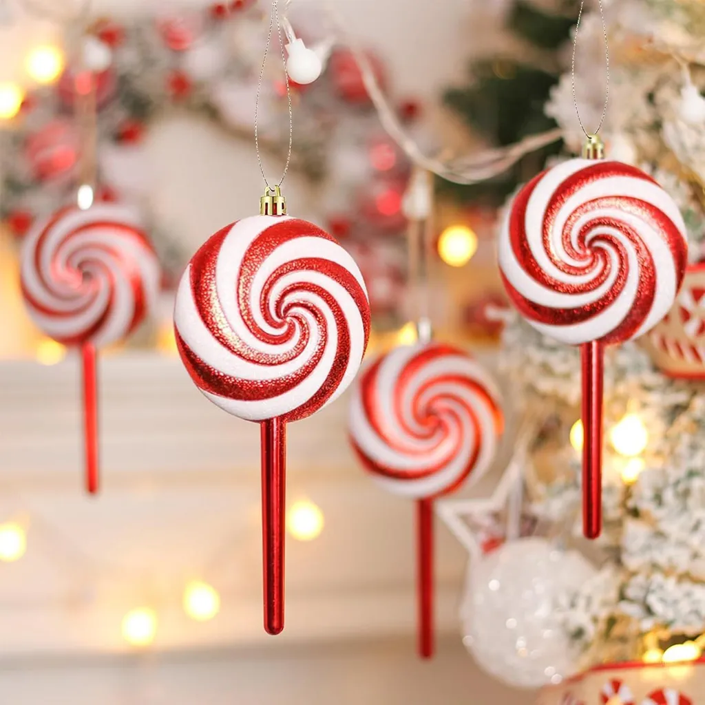 Kit 8 Sucettes de Noël Incassables 20cm Rouge Déco Sapin Sans Risque