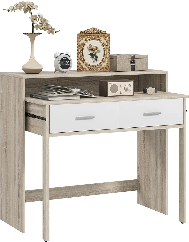 Console d'entrée fine anti-encombrement avec rangements aspect chêne