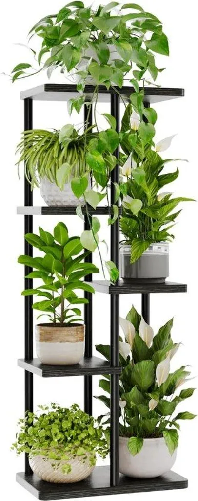 Support de terrasse métallique à 5 niveaux noir pour plusieurs plantes