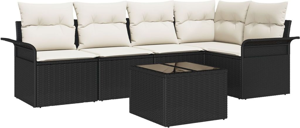 Möbel 5-teiliges Garten Sofa Set mit Kissen Braun Poly Rattan, 2-Sitzer Garten Sofa mit Stauraum & Kissen Schwarz Poly Rattan - Gartensofas 3354036