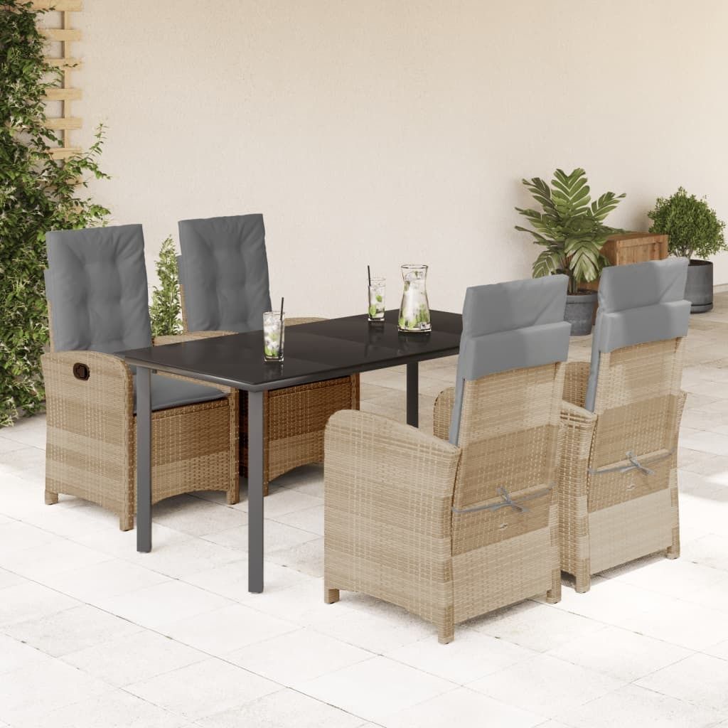 Maison Exclusive - 5-tlg. Garten-Essgruppe mit Kissen Beigemischung Poly Rattan