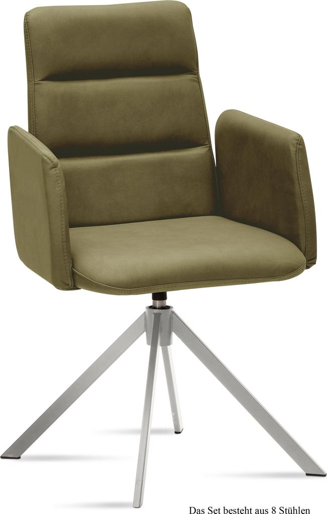 Armlehnstuhl drehbar (8er-Set) Dulcia 52x92x60 Edelstahl/Olivgrün