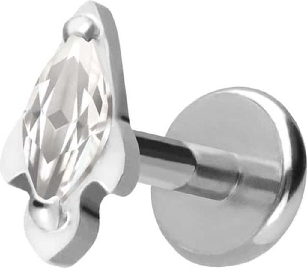 Ohrpiercing, Nasenpiercing Titan Labret mit Push Fit KRISTALLRAKETE Silber Stablänge: 5mm | Stabstärke: 1mm