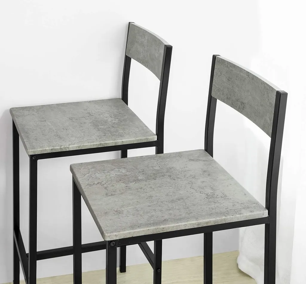 Table de bar 5 pièces plateau gris effet ciment et pieds en métal noir