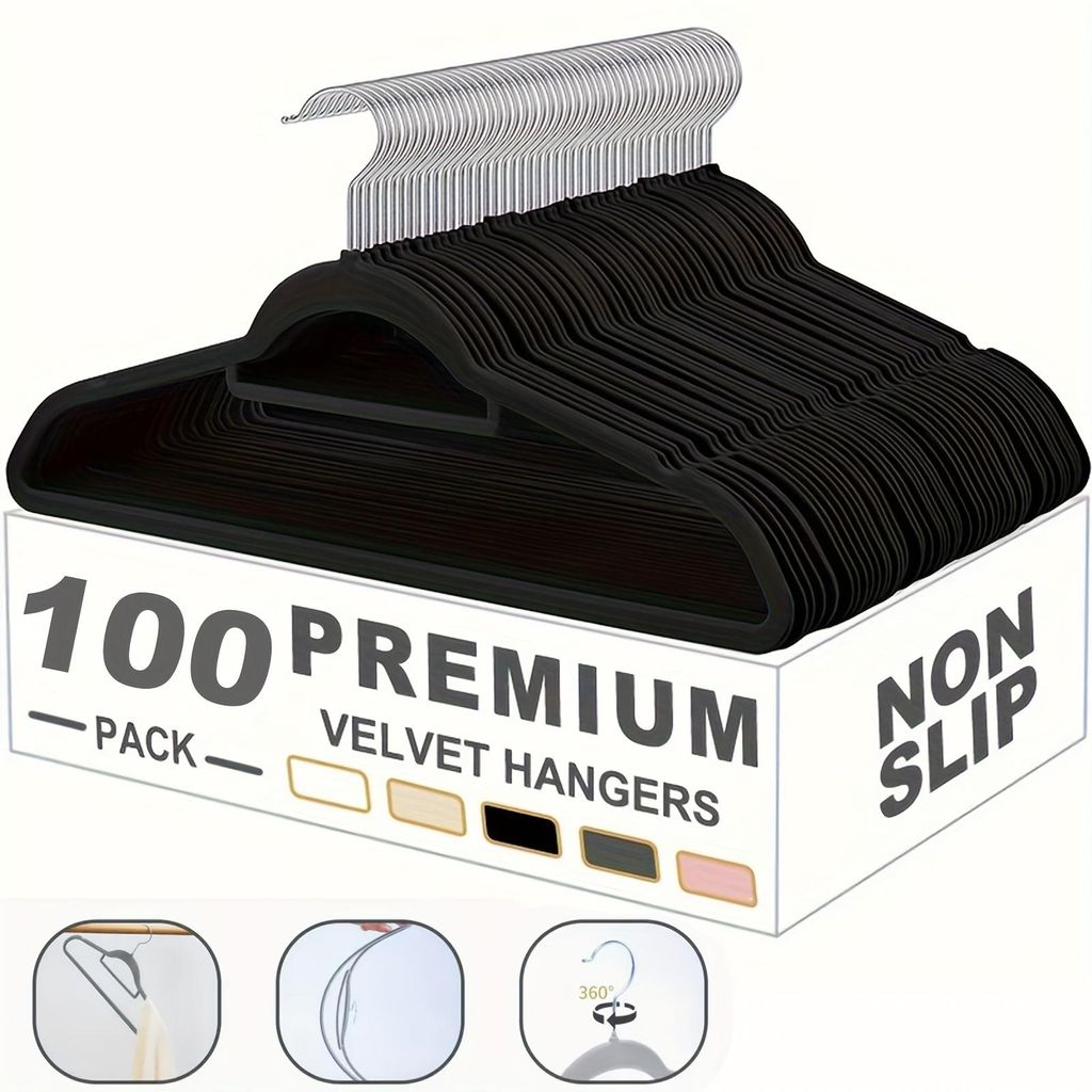 100 cintres gain de place, recouverts de velours Image du produit 