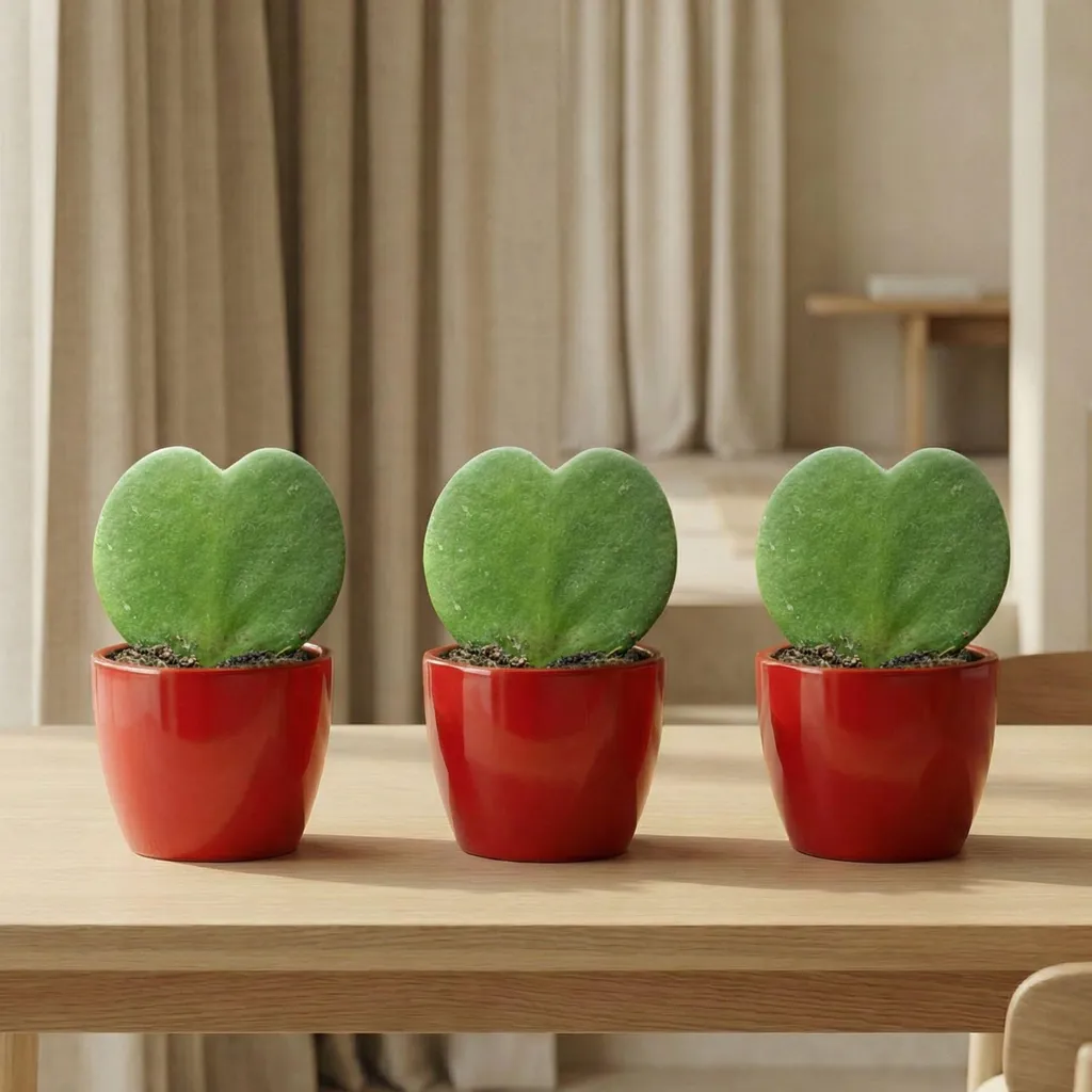 Hoya Kerrii lot de 3 avec pots rouges 6cm : déco végétale durable et chic