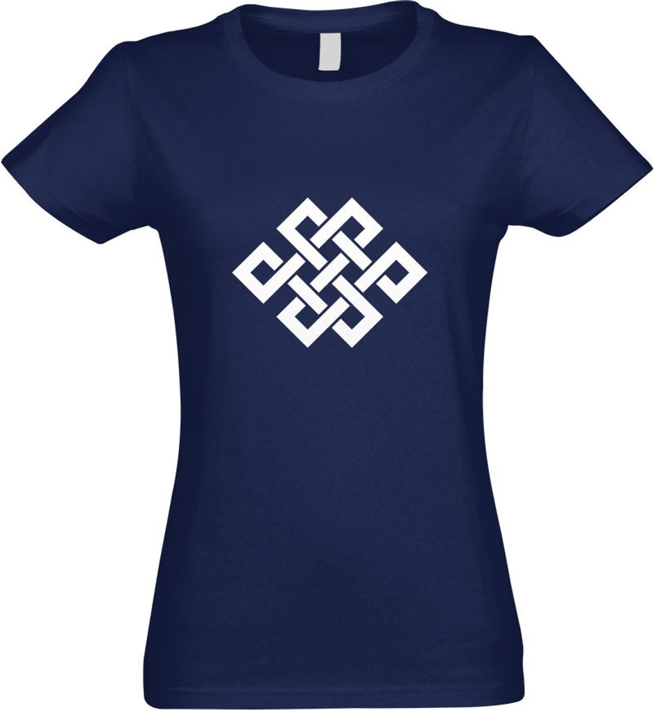 Kiwistar - T-Shirt tailliert - Damen - Navy - Buddhistischer Knoten - mit Motiv Bedruckt - Funshirt Design - Sport - Freizeit - Damen - XL