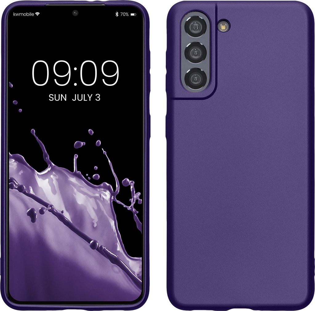 kwmobile Case kompatibel mit Samsung Galaxy S21 Hülle - Schutzhülle aus Silikon metallisch schimmernd - Handyhülle Metallic Blauviolett