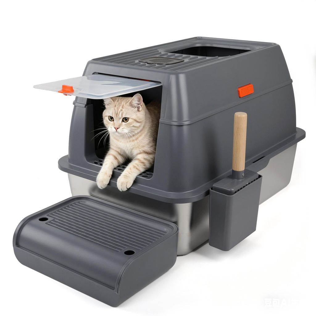 Edelstahl Katzenklol mit Deckel, XXL katzentoilette Produktbild 