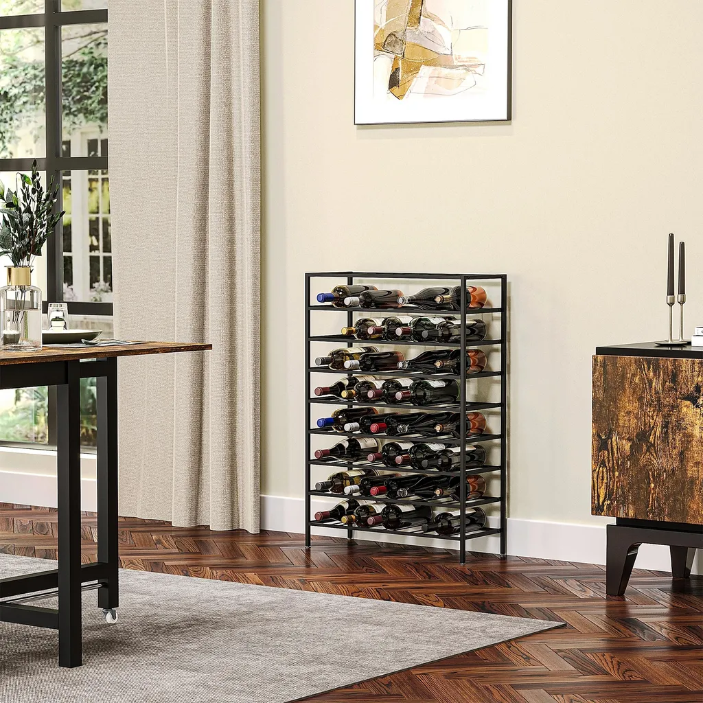 Casier à Bouteilles de Vin 54 Emplacements en Acier Noir - Rack 91 cm - 2