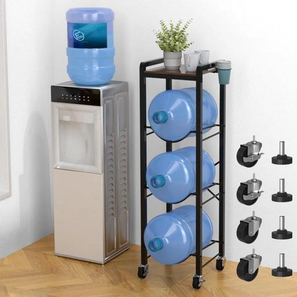 Support bidon d'eau en bois mobile avec 3 niveaux et roues freinées