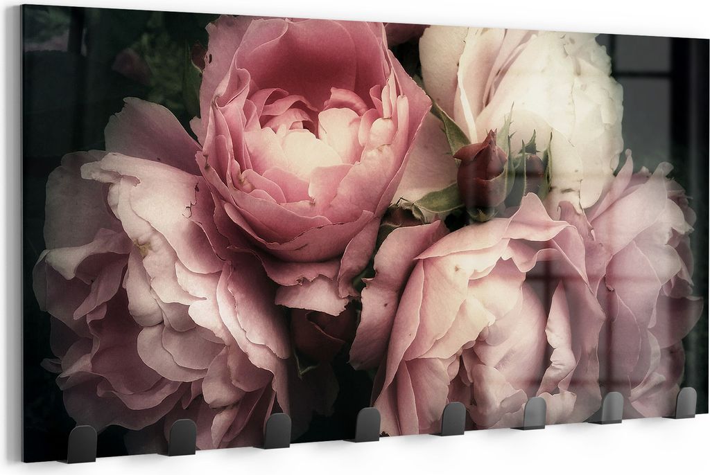 DEQORI Kleiderhaken Glas 60x30 cm 'Nostalgische Blüte' Wand Garderobe beschreibbar Paneel