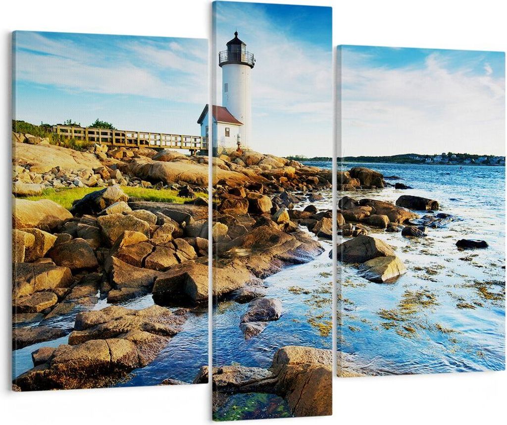 Bild auf Leinwand - Leinwandbild - Leuchtturm Ufer Wolke Landschaft - 95x80cm - Wand Bild - Wanddeko - Leinwanddruck - Bilder - Kunstdruck - Wandde...