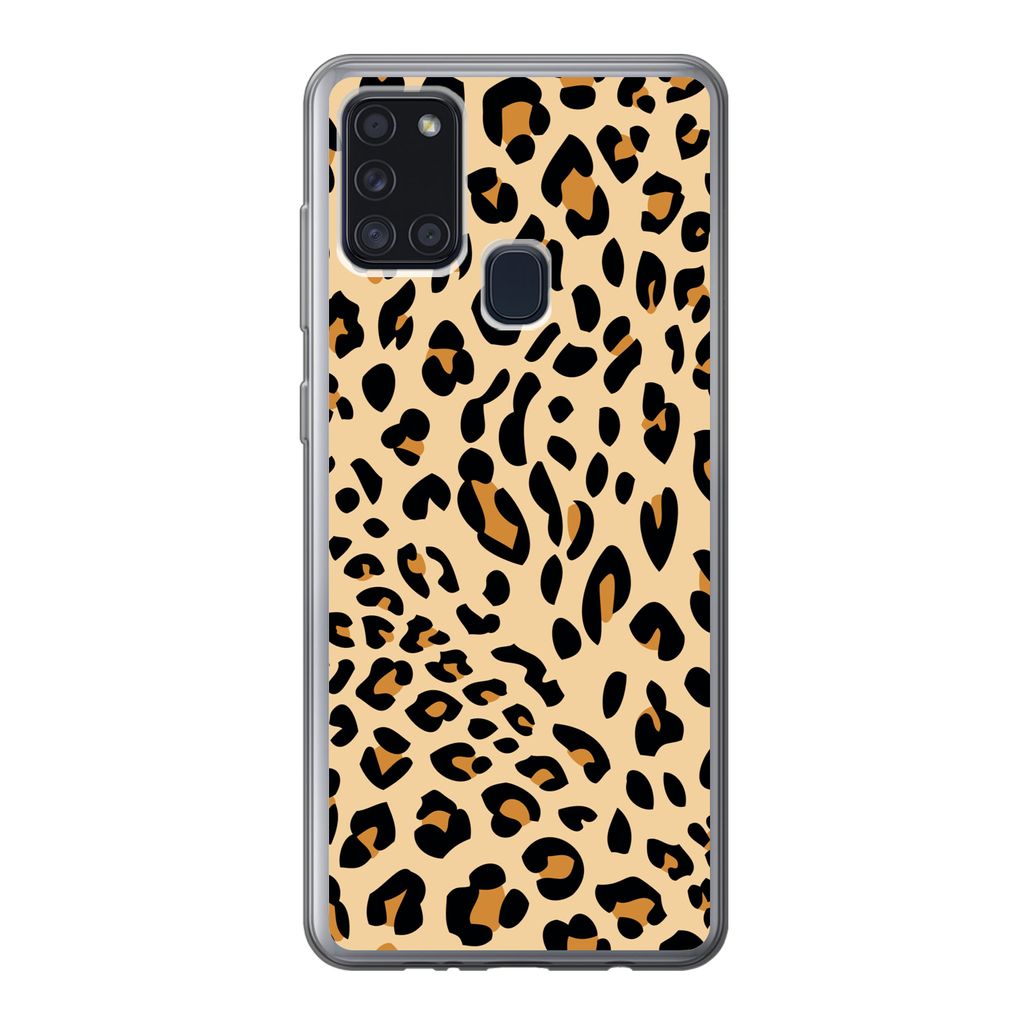 MuchoWow Handyhülle Schutzhülle Hülle für Samsung Galaxy A21s Tiermuster - Panther - Leopard Silikon Softcase Handy Hülle - Hartschale