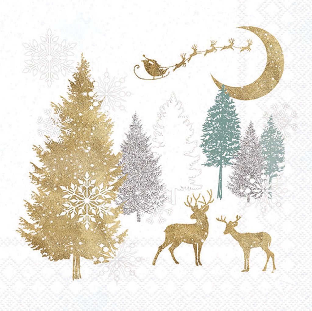 Servietten Papier 33x33cm 3-lagig mit Weihnachtswald Motiv Produktbild 