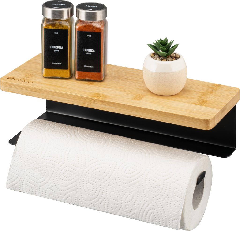 eluno Küchenrollenhalter mit Bambusablage zur Wandmontage - Produktbild 