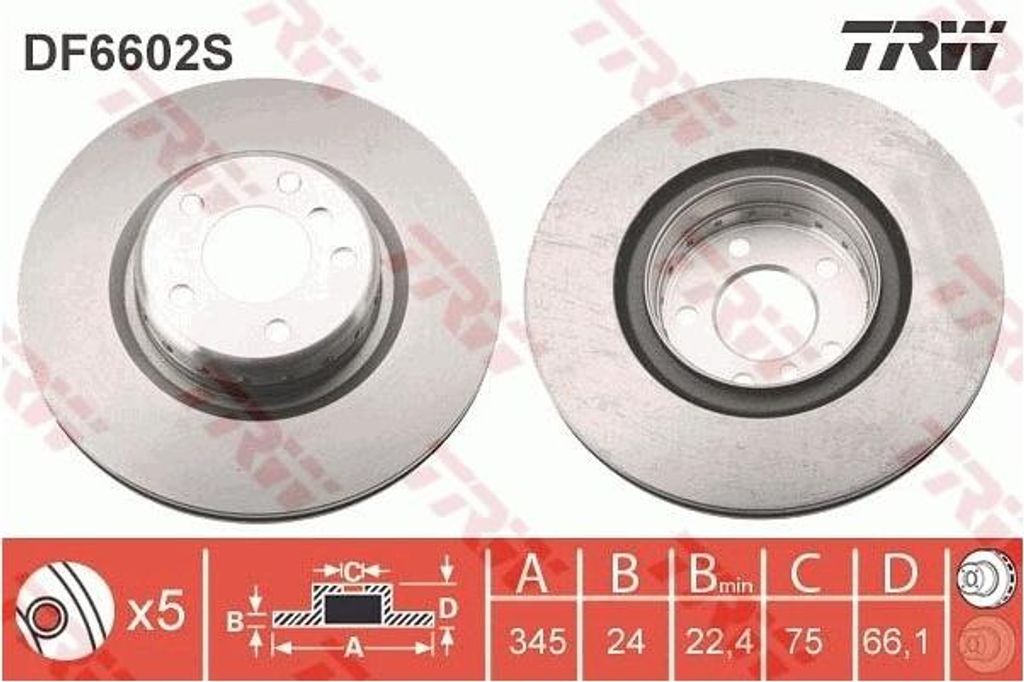 2x TRW Bremsscheibe DF6602S für BMW 1 Schrägheck (F20) 3 Touring (F31) 66 1mm
