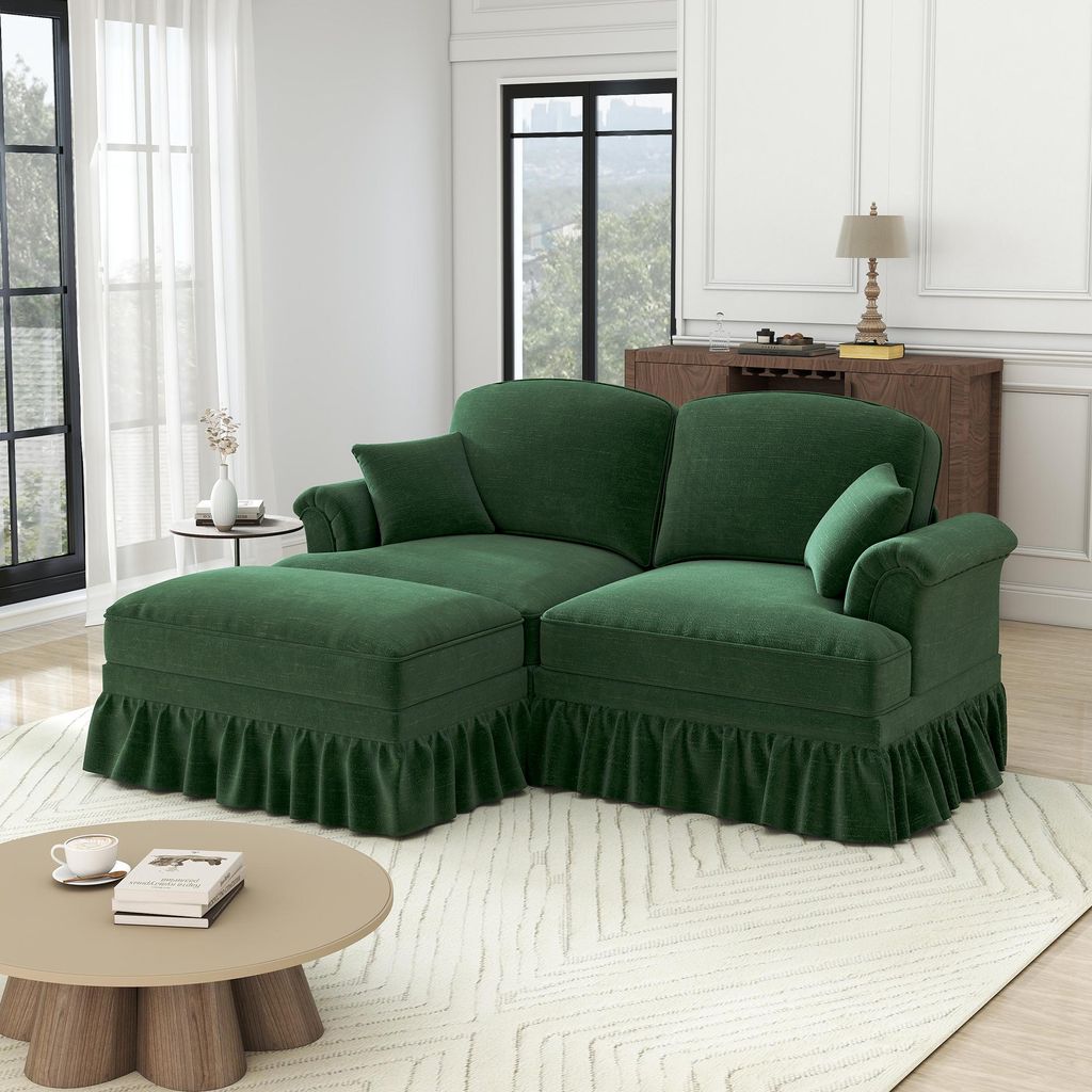 okwish Modulares Sofa,Sitzgruppe mit abnehmbarer Rüschenschürze und beweglichem Hocker,Chenille,L-förmiges 2-Sitzer-Sofa,Ecksofa mit Trichter-Ar...