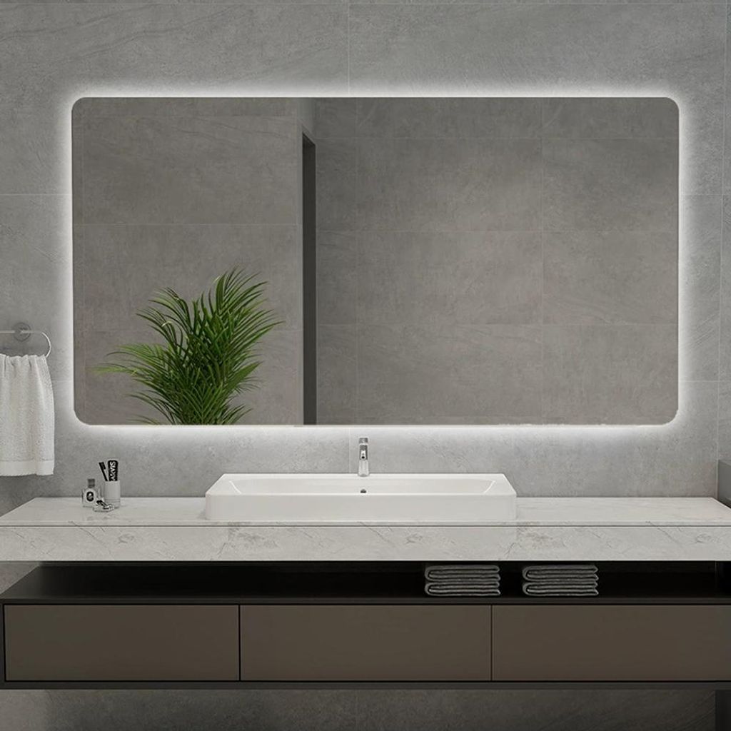Intelligenter Spiegel, Badezimmerspiegel, LED-Spiegel, Badspiegel, Großer Wandspiegel, eine Lichtfarbe L130 x H80cm 【JMHG22345】