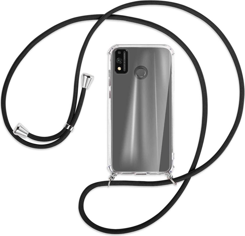 Handykette Backcover-Schutzhülle mit Band (Metall silberfarben) für Honor 9X Lite - schwarz
