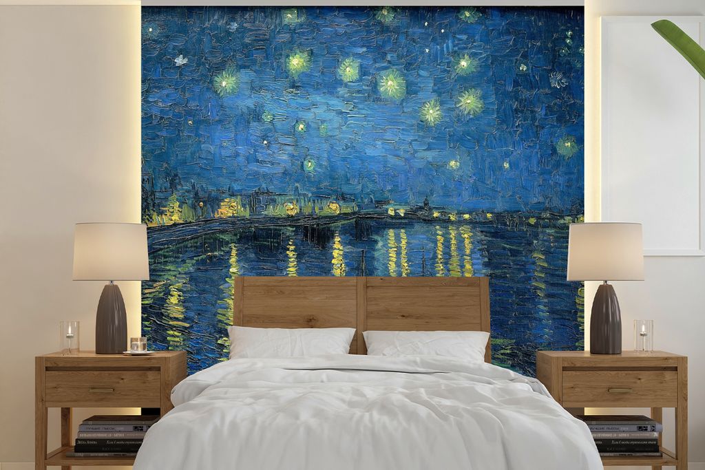 MuchoWow Fototapete für Wohnzimmer oder Schlafzimmer Wandtapete Vinyl Motivtapete Die sternenklare Nacht - Vincent van Gogh - 350x350 cm - Schla...