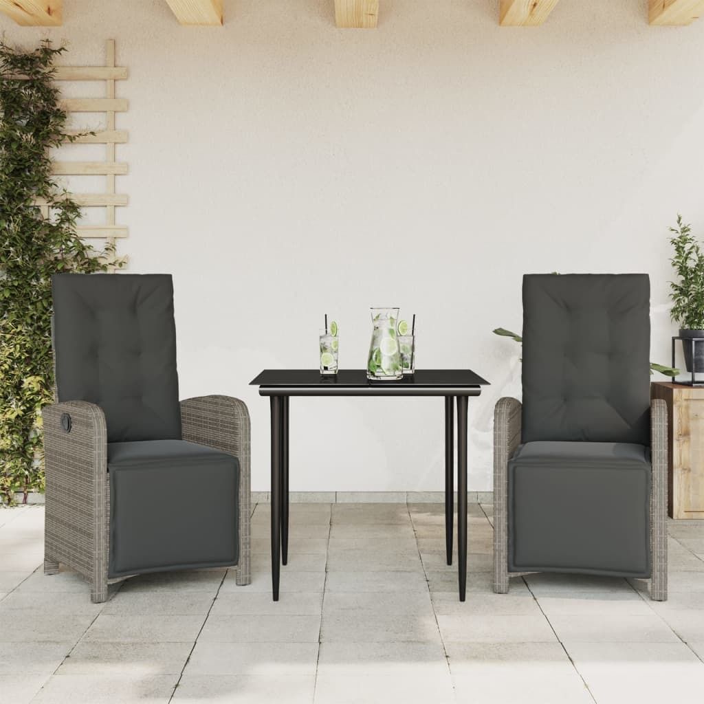 Maison Exclusive - 3-tlg. Bistro-Set mit Kissen Grau Poly Rattan