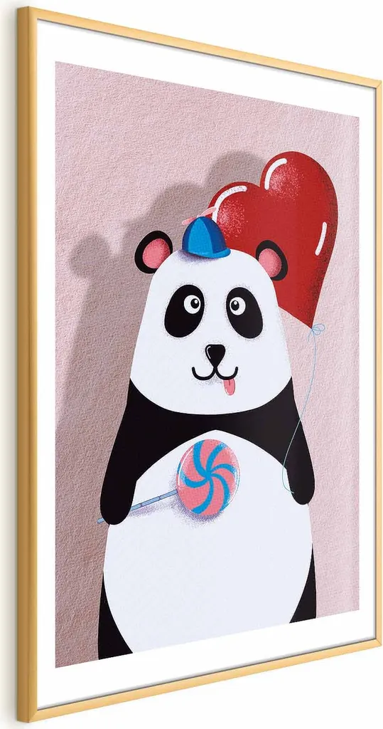 Poster Panda con pallone 40x60 cm con cornice dorata con margine