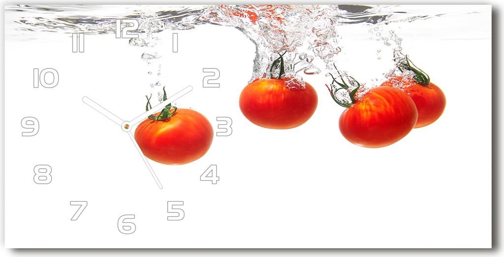Wanduhr aus Glas – 60x30 cm - Glasbild - Glasuhr - Gehärtetes Glas - weisse-zeiger - Tomaten unter Wasser