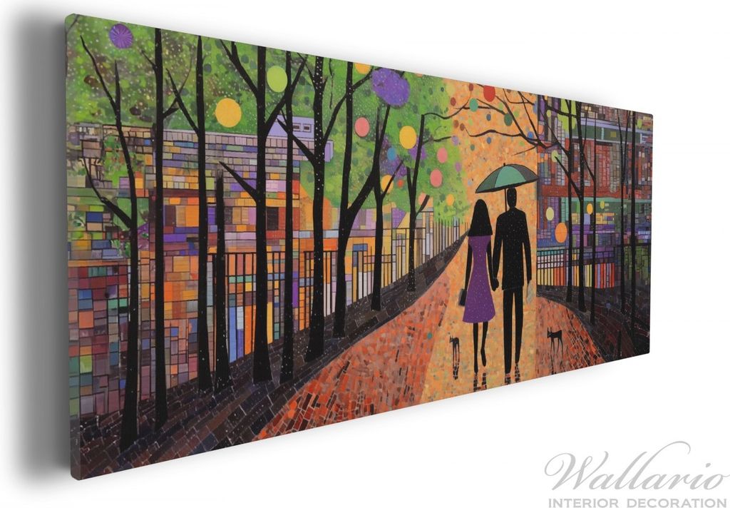 Wallario Premium Leinwandbild Spaziergang unter Farbklecksen in Größe 30 x 75 cm