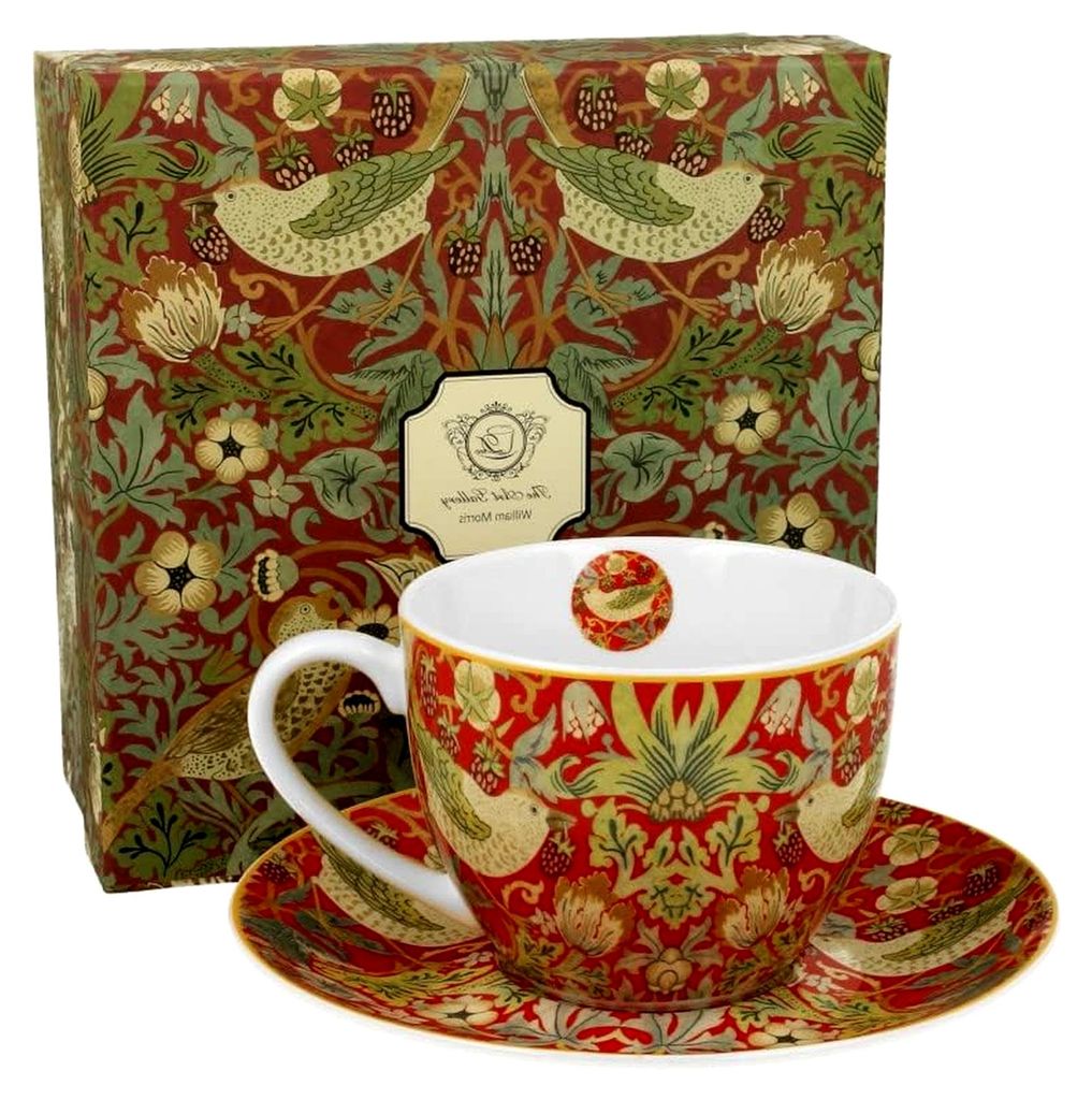 ART GALLERY Tasse 270 ml STRAWBERRY THIEF RED mit Untertasse aus New Bone China Porzellan