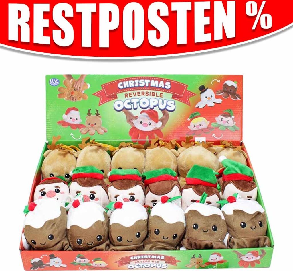 Oktopus Weihnachten Plüsch Anhänger wendbar - ca. 7 cm Produktbild 
