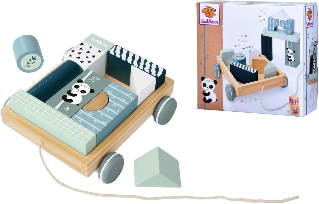 Eichhorn - Bauwagen mit 11 Bausteinen, Nachziehspielzeug, 12 teilig, 18x17,5 cm gro, ab 1 Jahr 100003800
