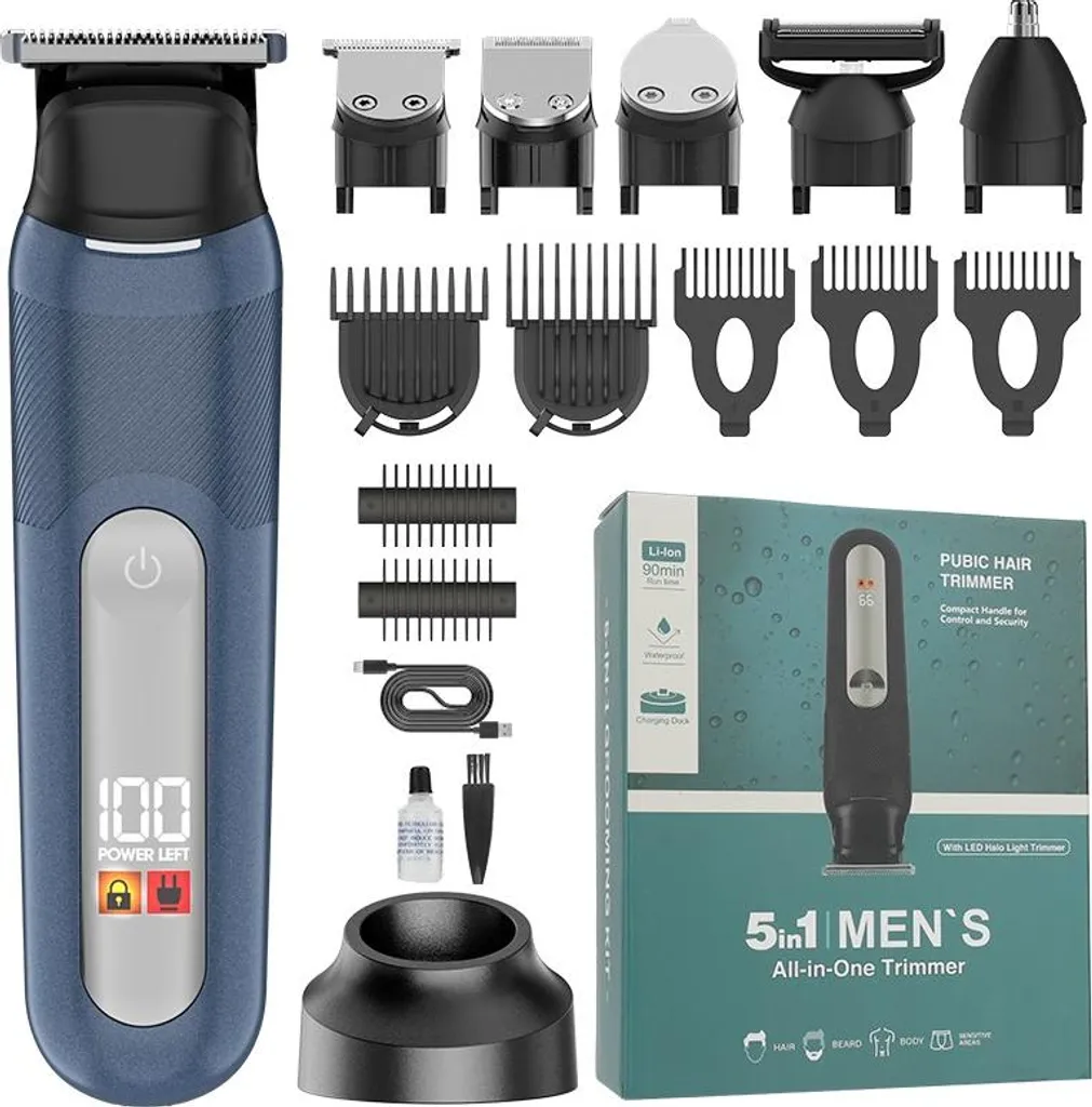 Kit Tagliacapelli 5-in-1 INF Ricaricabile USB LED Blu Waterproof