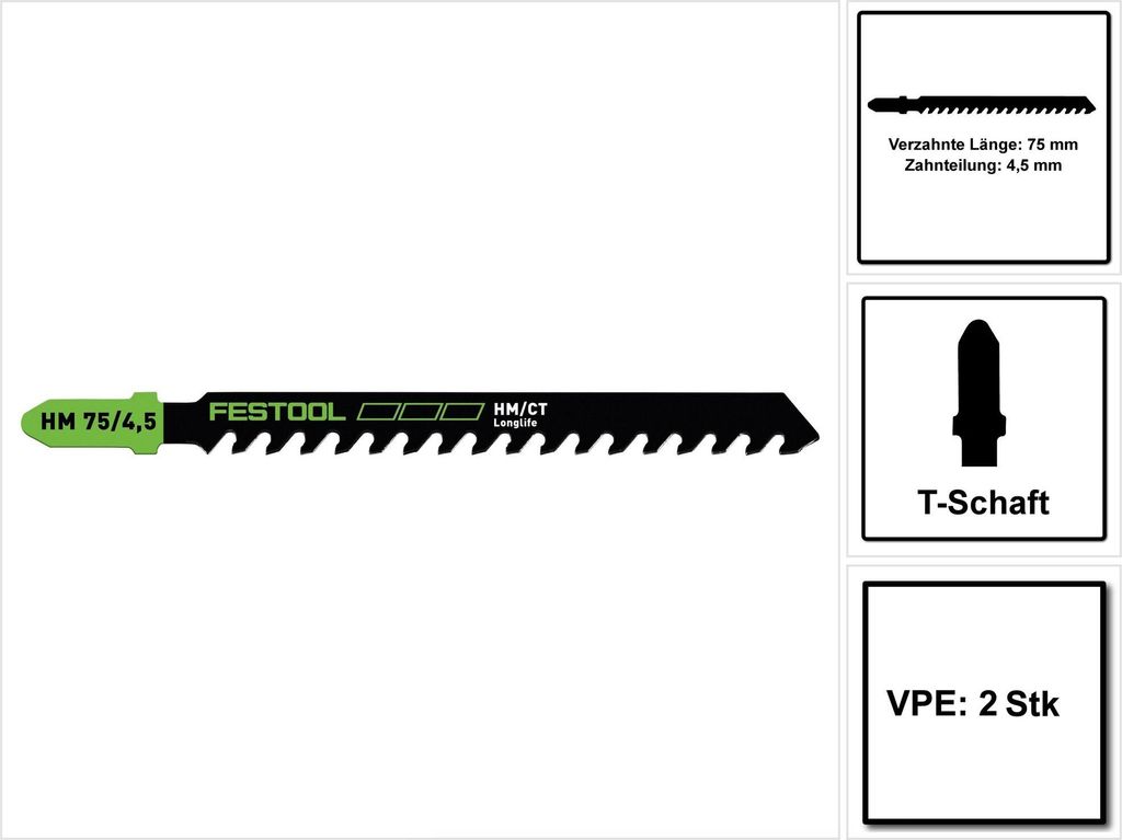 Festool HM 75/4,5/2 Building Materials Abrasive Materials Stichsägeblatt 75 mm 2 Stk. ( 2x 204343 ) gips- und zementgebundene Span- und Faserplatten