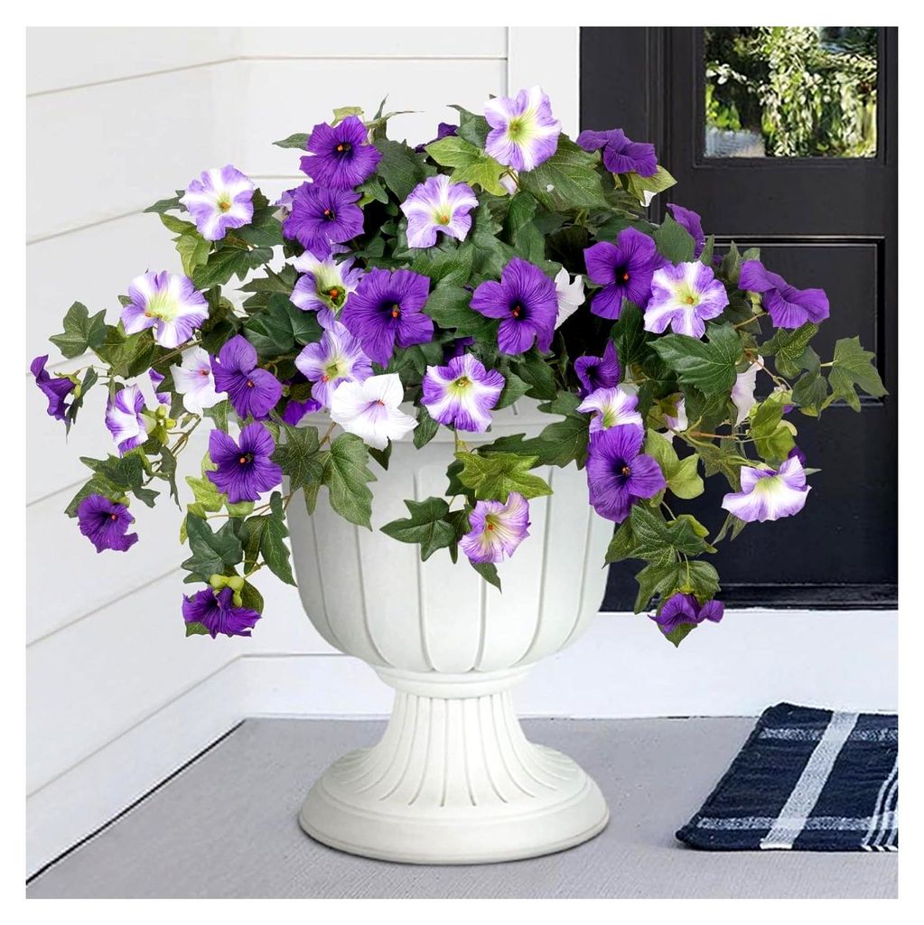 Künstliche Petunien, Kunstblumen für den Außenbereich, Hängende Balkonpflanzen, Seidenblumen, UV-beständige Plastikblumen (Violett-A)