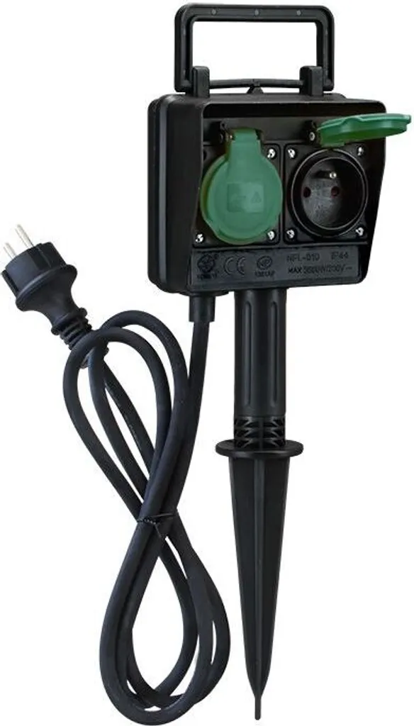 Colonna Multipresa Solight PG01 Nero | 3680W | 2 Prese IP44 Giardino