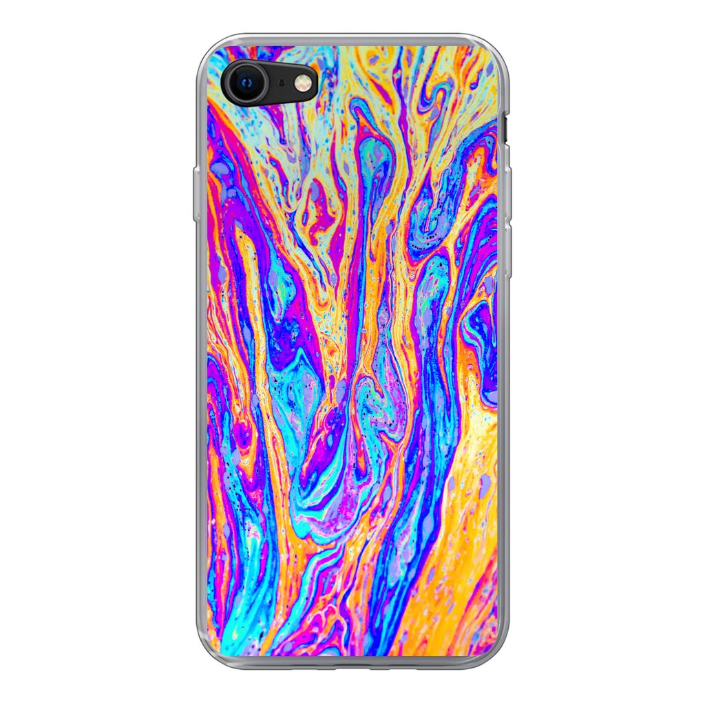 MuchoWow Handyhülle Schutzhülle Hülle für iPhone SE 2020 Kunst - Farben - Psychedelisch Silikon Softcase Handy Hülle - Kartenbesitzer