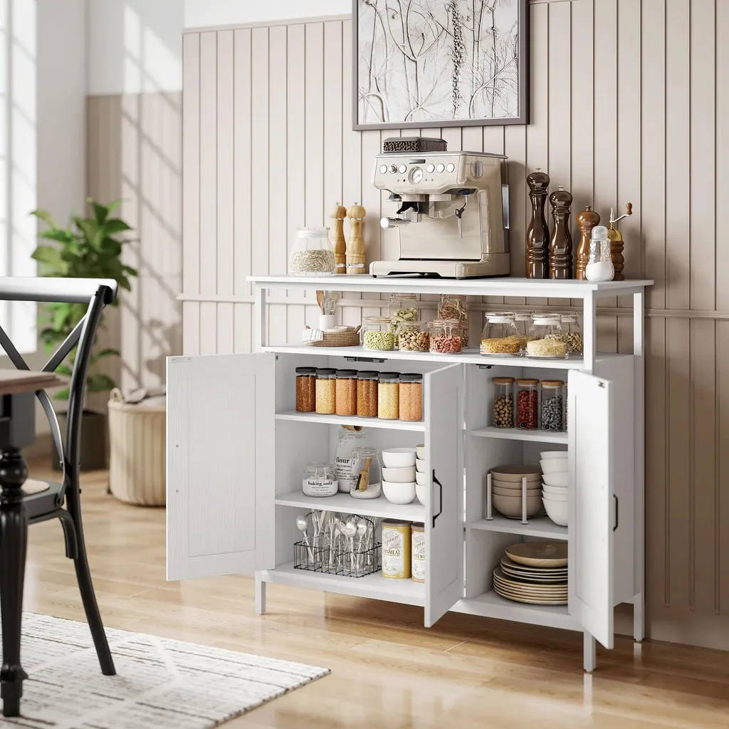 Buffet Blanc 100cm à 3 Portes et Compartiment Ouvert Style Moderne - 2