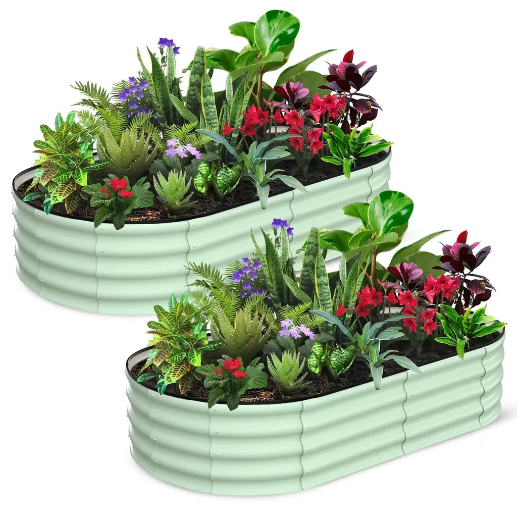 Jardinière Surélevée Acier Galvanisé avec Bord de Sécurité - Pack de 2 Vert