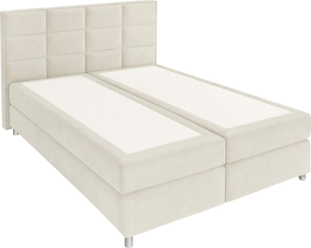 Moebelpaket Bett 160x200 mit Bettkasten, Boxspringbett mit Pocket-Matratze, Eleganter Riviera-Stoff - Beige - Kollektion Meroo