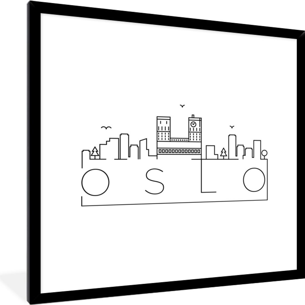 MuchoWow MuchoWow Gerahmtes Poster Skyline "Oslo" mit weißem Hintergrund 40x40 cm - Poster mit zchwarzem Bilderrahmen - Mit Rahmen - Wanddekor...